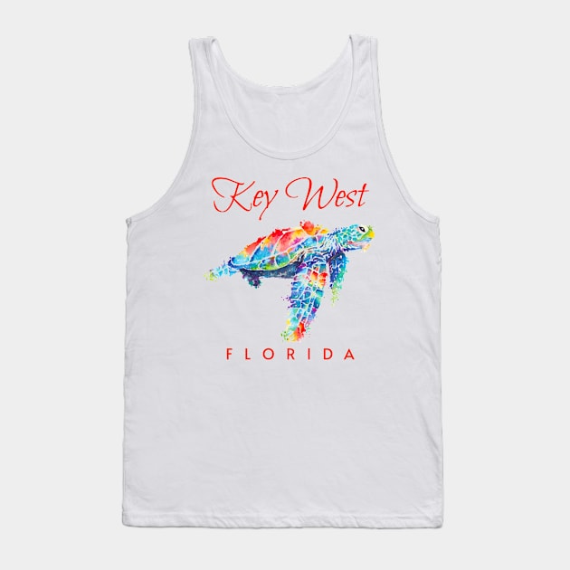 Key West Florida Watercolor Sea Turtle Tank Top by grendelfly73